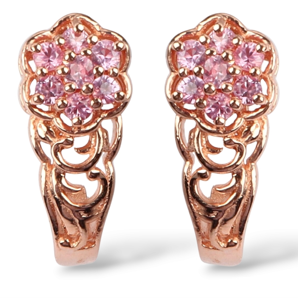 NWT RARE MADAGASCAR PINK SAPPHIRE EARRINGS IN 14K ROSE GOLD OVER STERLING SILVER